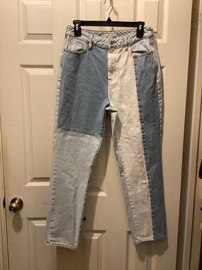 PacSun Patchwork Two-Tone Light Blue & White Boyfriend Jeans